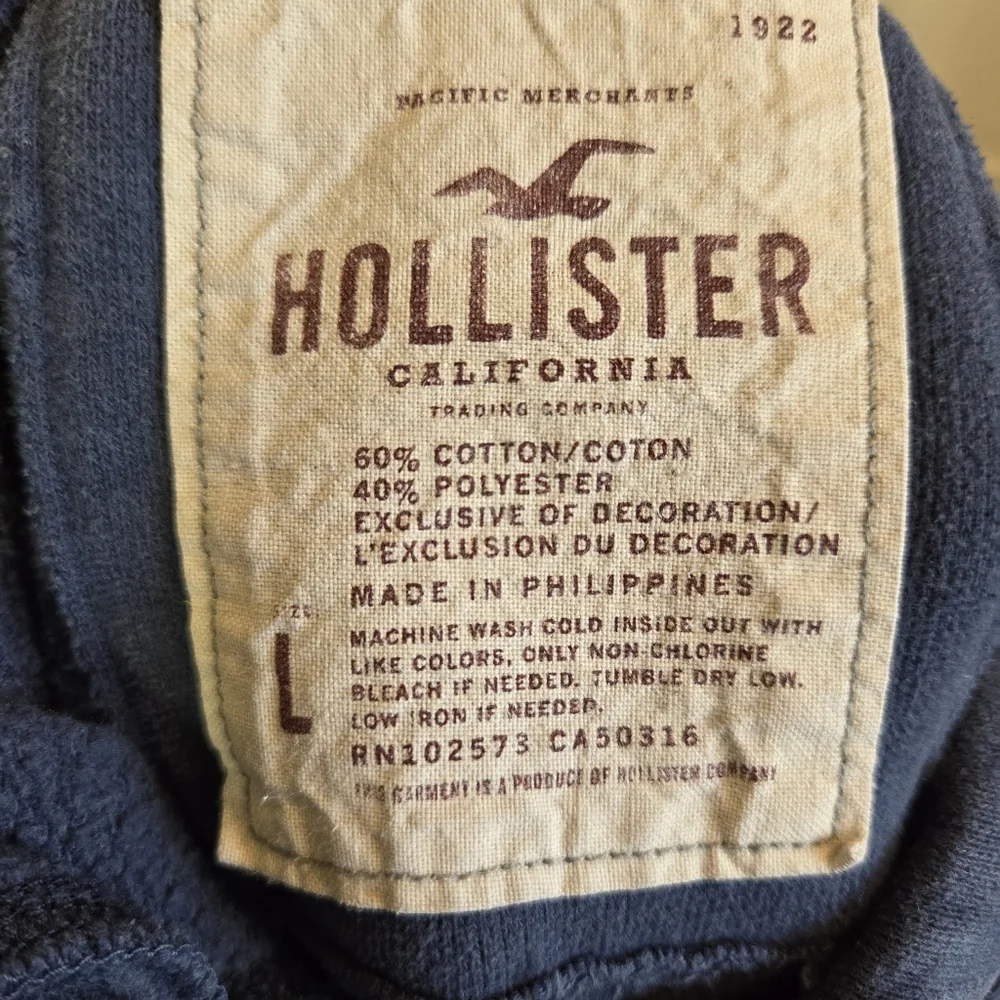 Vintage Y2k Hollister Women Blue Embroidered Logo 3/4 Sleeve Hoodie size Large - Picture 5 of 7